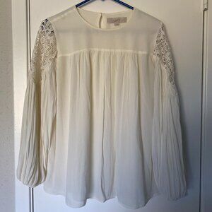 LOFT Bohemian Baby Doll Blouse with Lace Shoulder Detail